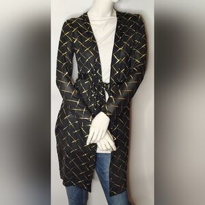 Free w/ Purchase Black and Gold Patterned Long Cardigan Sz med